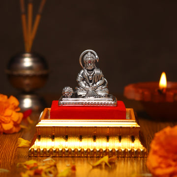 Akhsat Sapphire 99.9% Pure Silver Hanuman Ji Idol with Acrylic Box for Pooja Room, office desk, Car Dashboard