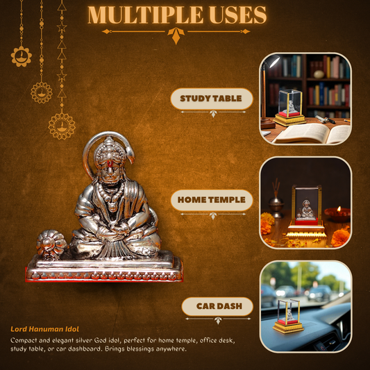 Akhsat Sapphire 99.9% Pure Silver Hanuman Ji Idol with Acrylic Box for Pooja Room, office desk, Car Dashboard