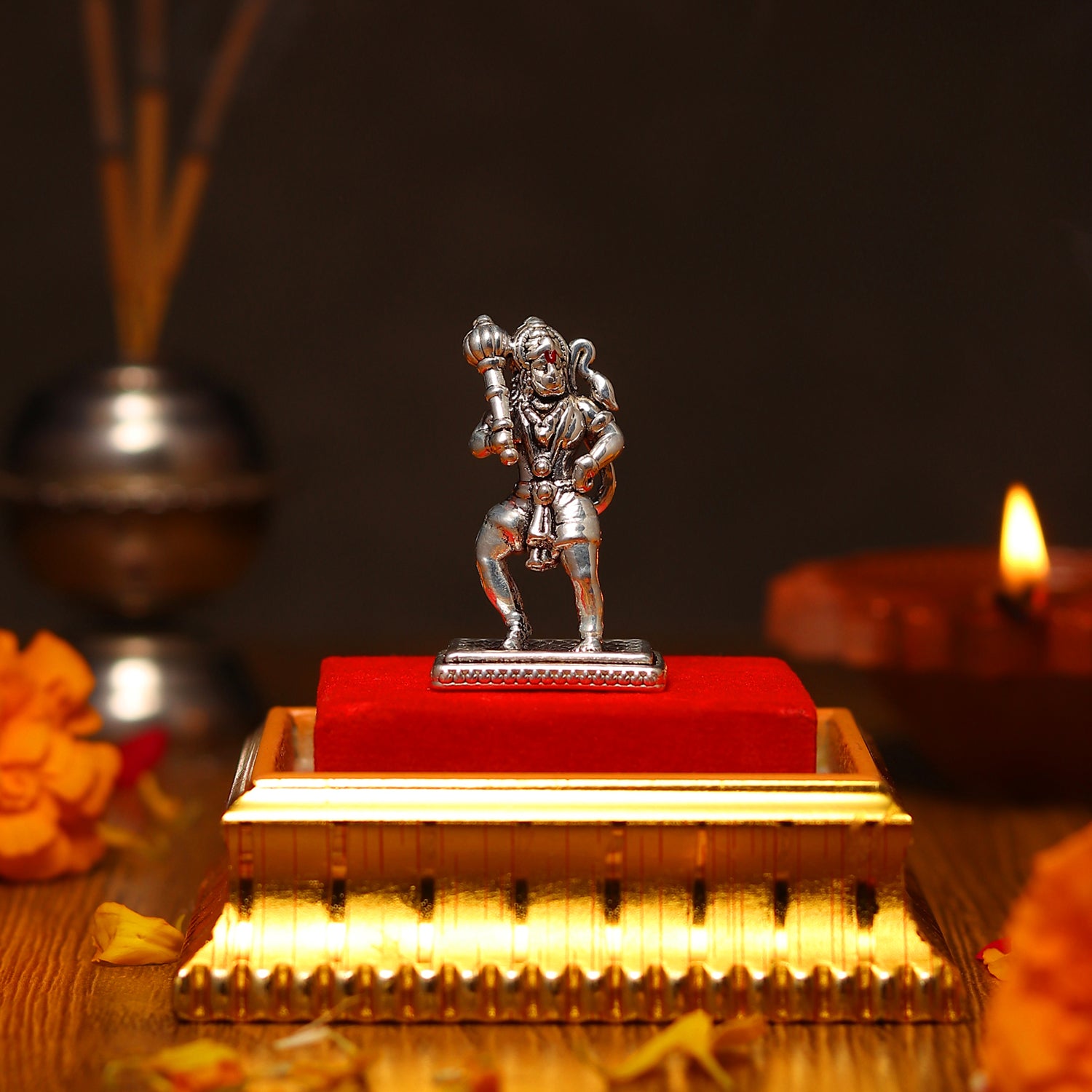 Akhsat Sapphire 99.9% Pure Silver Hanuman Ji Idol with Acrylic Box for Pooja Room, office desk, Car Dashboard