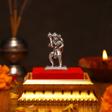 Akhsat Sapphire 99.9% Pure Silver Hanuman Ji Idol with Acrylic Box for Pooja Room, office desk, Car Dashboard