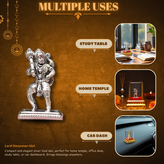 Akhsat Sapphire 99.9% Pure Silver Hanuman Ji Idol with Acrylic Box for Pooja Room, office desk, Car Dashboard