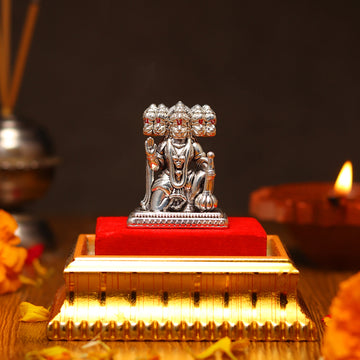 Akhsat Sapphire 99.9% Pure Silver Panchmukhi Hanuman Ji Idol with Acrylic Box for Pooja Room, office desk, Car Dashboard