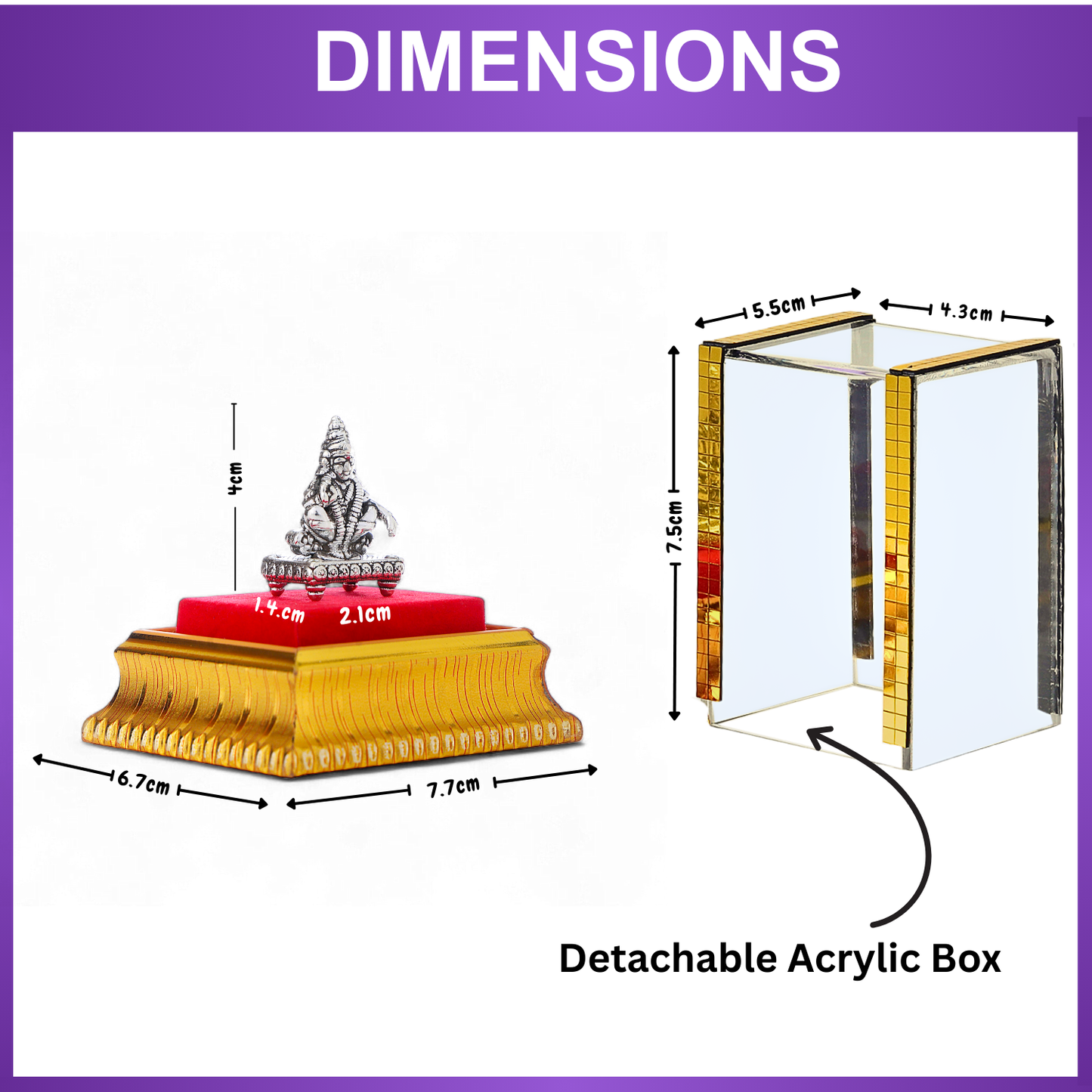 99.9% Pure Silver Lord Ayyappa Idol with Acrylic Box for Pooja Room, office desk & Car Dashboard