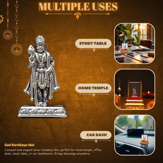 Akhsat Sapphire 99.9% Pure Silver Lord Murugan Idol with Acrylic Box for Pooja Room, office desk, Car Dashboard
