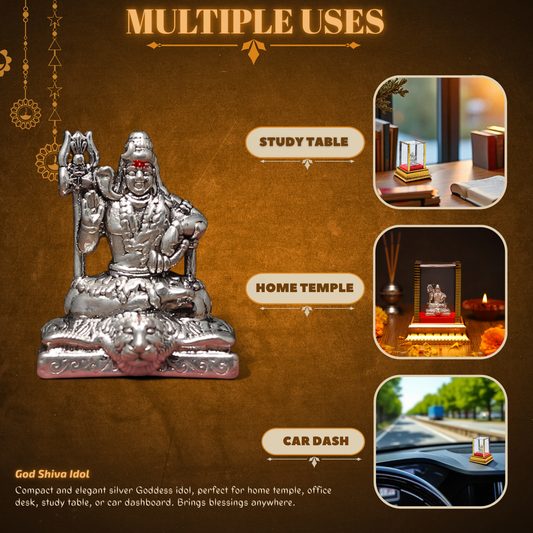 Akhsat Sapphire 99.9% Pure Silver Lord Shiva Idol with Acrylic Box for Pooja Room, office desk, Car Dashboard