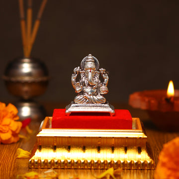 Akhsat Sapphire 99.9% Pure Silver Lord Ganesha Idol with Acrylic Box for Pooja Room, office desk, Car Dashboard