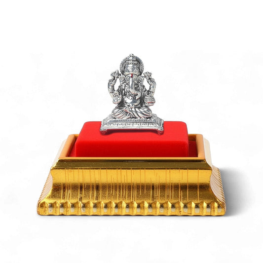 Akhsat Sapphire 99.9% Pure Silver Lord Ganesha Idol with Acrylic Box for Pooja Room, office desk, Car Dashboard