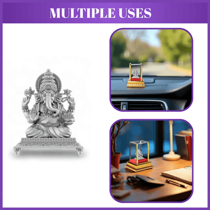 99.9% Pure Silver Lord Ganesha Idol with Acrylic Box for Pooja Room, office desk, Car Dashboard