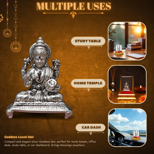 Akhsat Sapphire 99.9% Pure Silver Goddess Lakshmi  Idol with Acrylic Box for Pooja Room, office desk, Car Dashboard