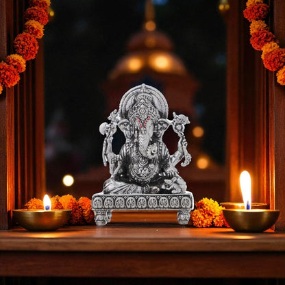 99.9% Pure Silver Lord Ganesh Idol with Acrylic Box for Pooja Room, office desk & Car Dashboard