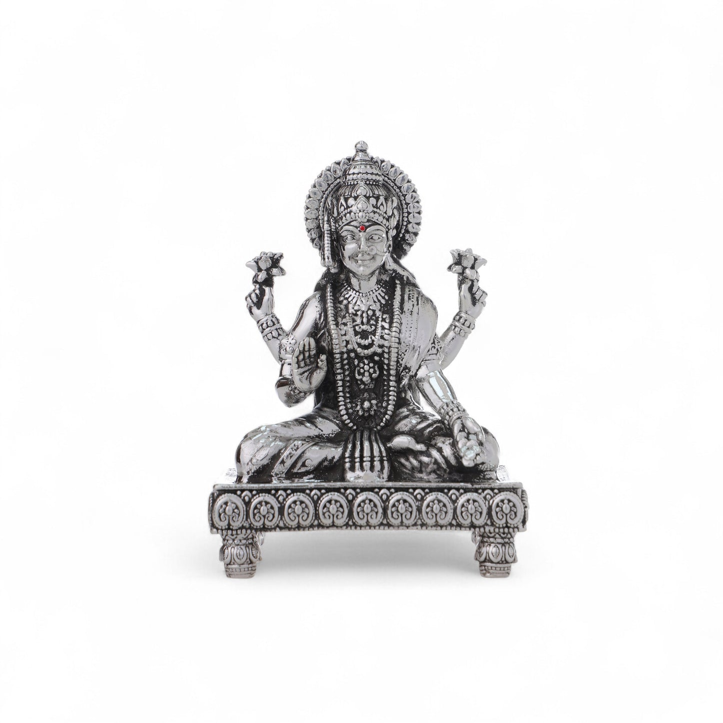 99.9% Pure Silver Laxmi ji Idol with Acrylic Box for Pooja Room, office desk & Car Dashboard