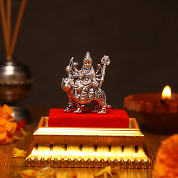 Akhsat Sapphire 99.9% Pure Silver Maa Durga Idol with Acrylic Box for Pooja Room, office desk, Car Dashboard