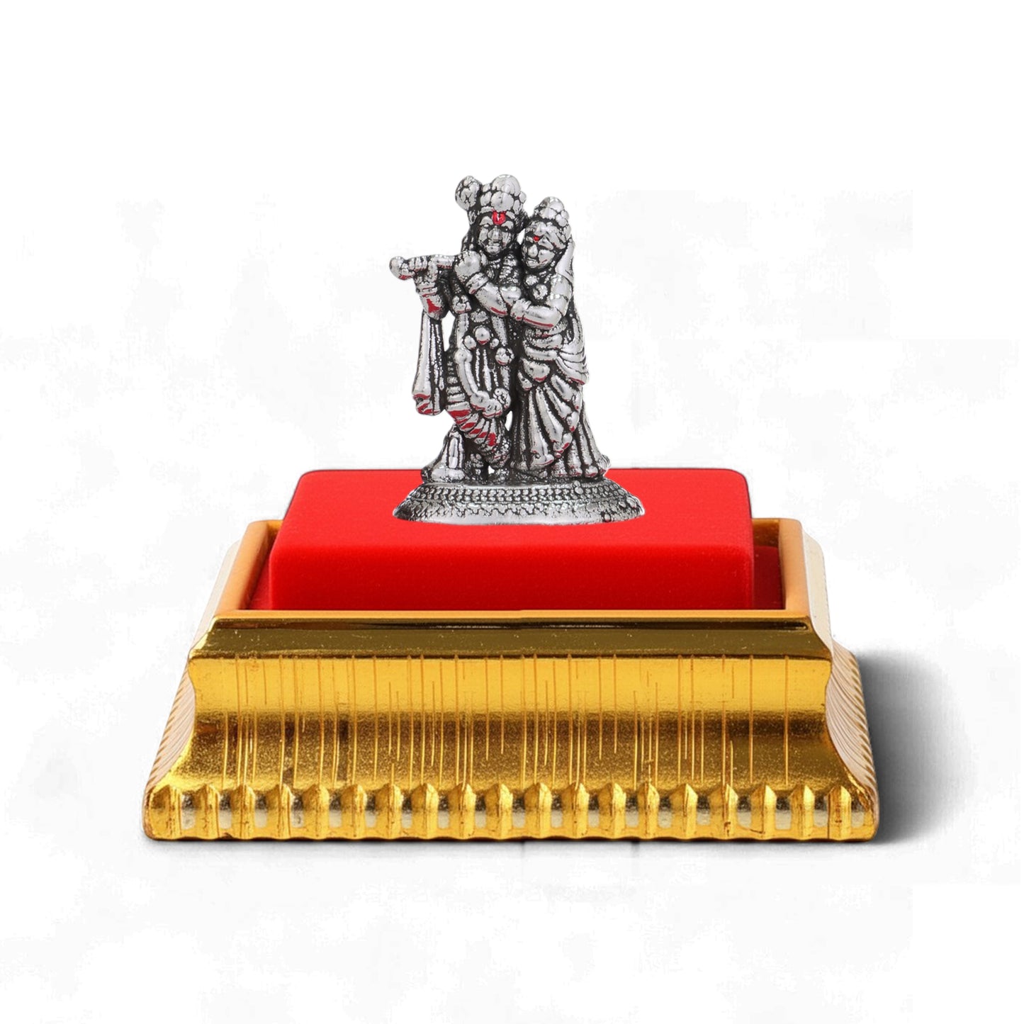 99.9% Pure Silver Radha Krishna Idol with Acrylic Box for Pooja Room, office desk & Car Dashboard