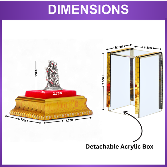 99.9% Pure Silver Radha Krishna Idol with Acrylic Box for Pooja Room, office desk & Car Dashboard