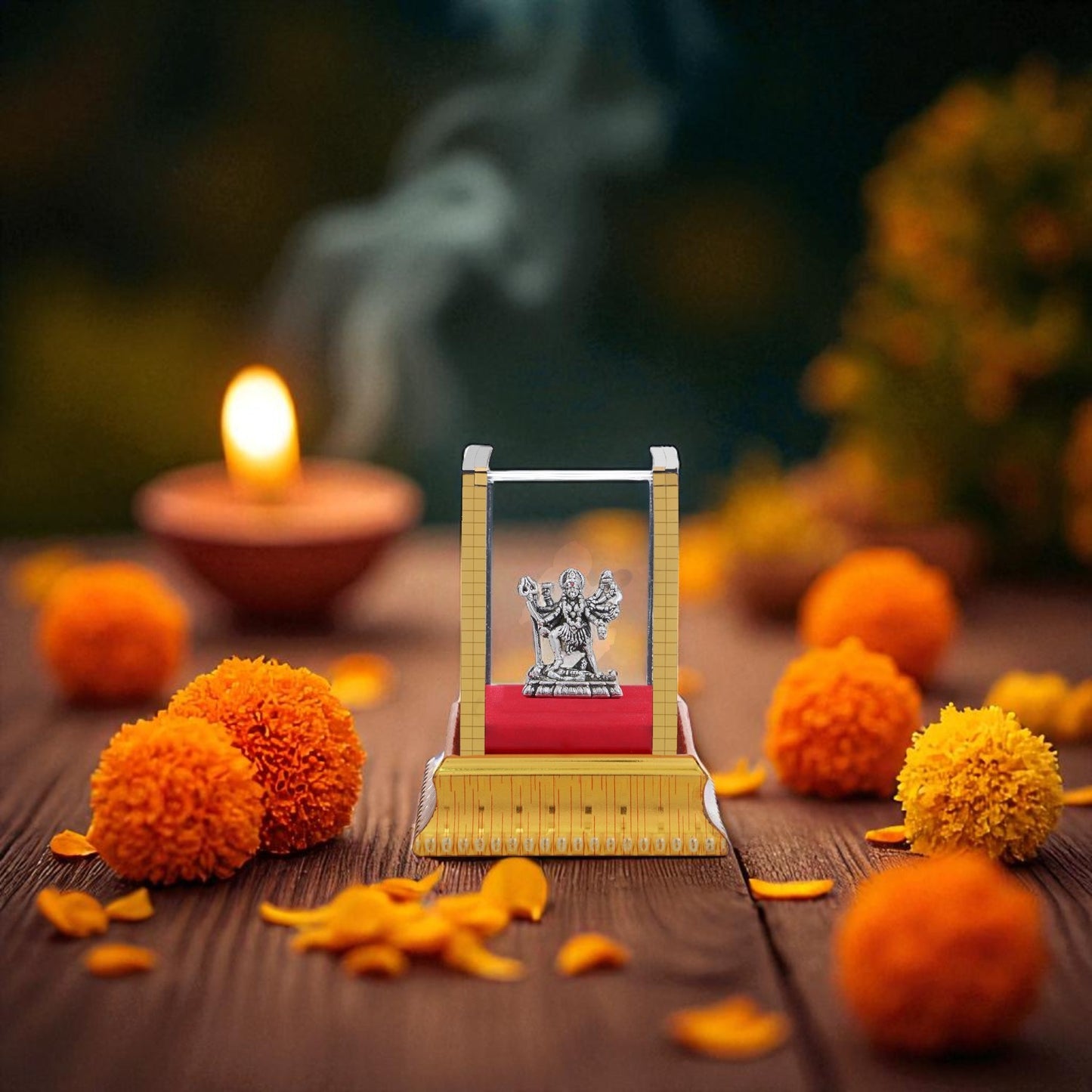 99.9% Pure Silver Kaali Maa Idol with Acrylic Box for Pooja Room, office desk & Car Dashboard