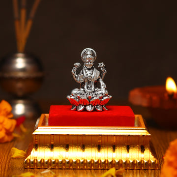 Akhsat Sapphire 99.9% Pure Silver Lakshmi Ji Idol with Acrylic Box for Pooja Room, office desk, Car Dashboard