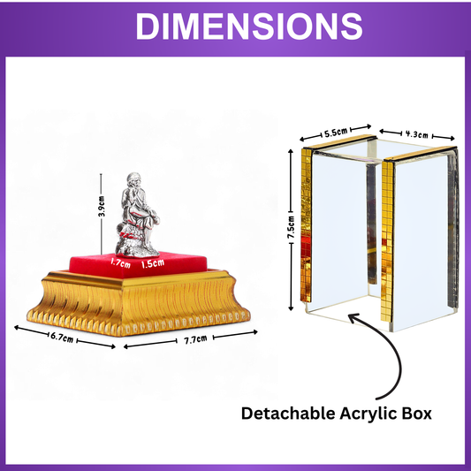 99.9% Pure Silver Sai Baba Idol with Acrylic Box for Pooja Room, office desk & Car Dashboard