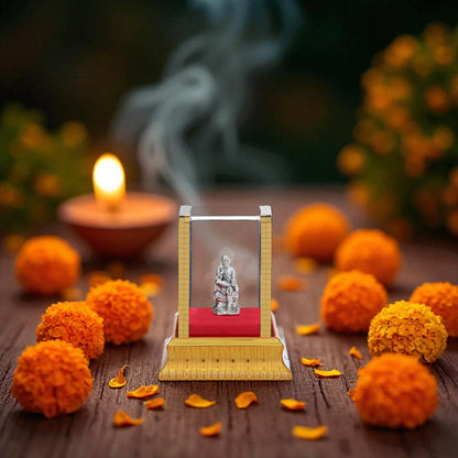 99.9% Pure Silver Sai Baba Idol with Acrylic Box for Pooja Room, office desk & Car Dashboard