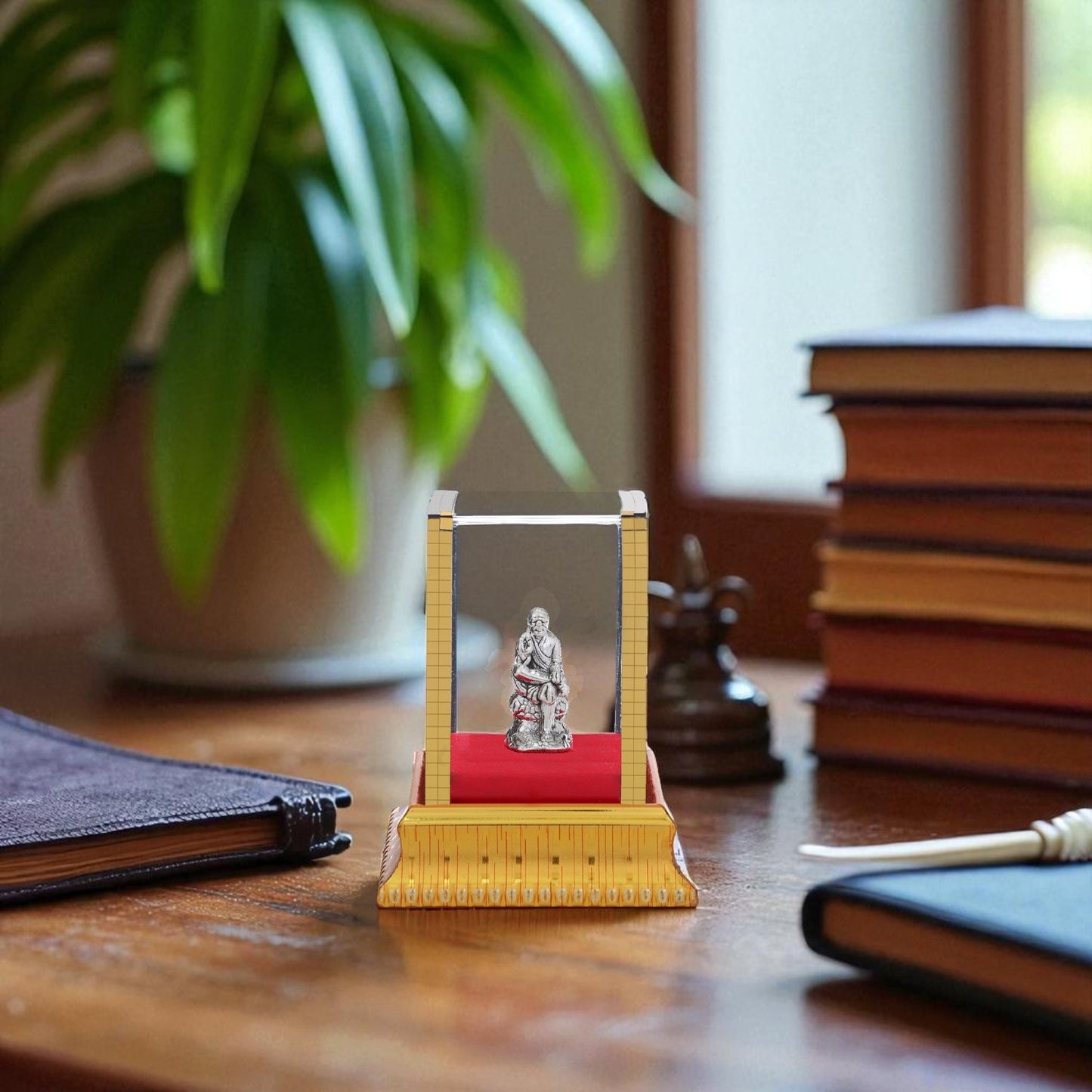 99.9% Pure Silver Sai Baba Idol with Acrylic Box for Pooja Room, office desk & Car Dashboard