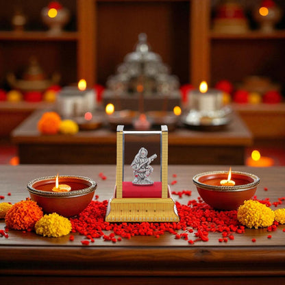 99.9% Pure Silver Maa Saraswati Idol with Acrylic Box for Pooja Room, office desk & Car Dashboard