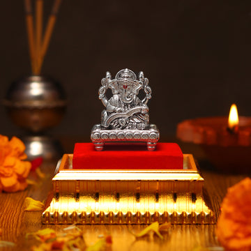 Akhsat Sapphire 99.9% Pure Silver Lord Ganesha Idol with Acrylic Box for Pooja Room, office desk, Car Dashboard