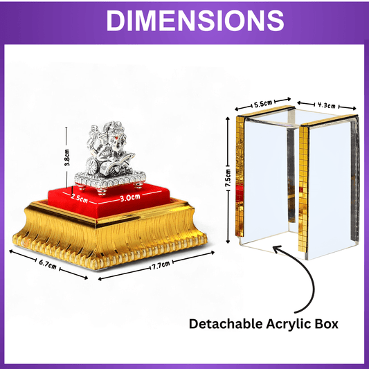 Akhsat Sapphire 99.9% Pure Silver Lord Ganesha Idol with Acrylic Box for Pooja Room, office desk, Car Dashboard