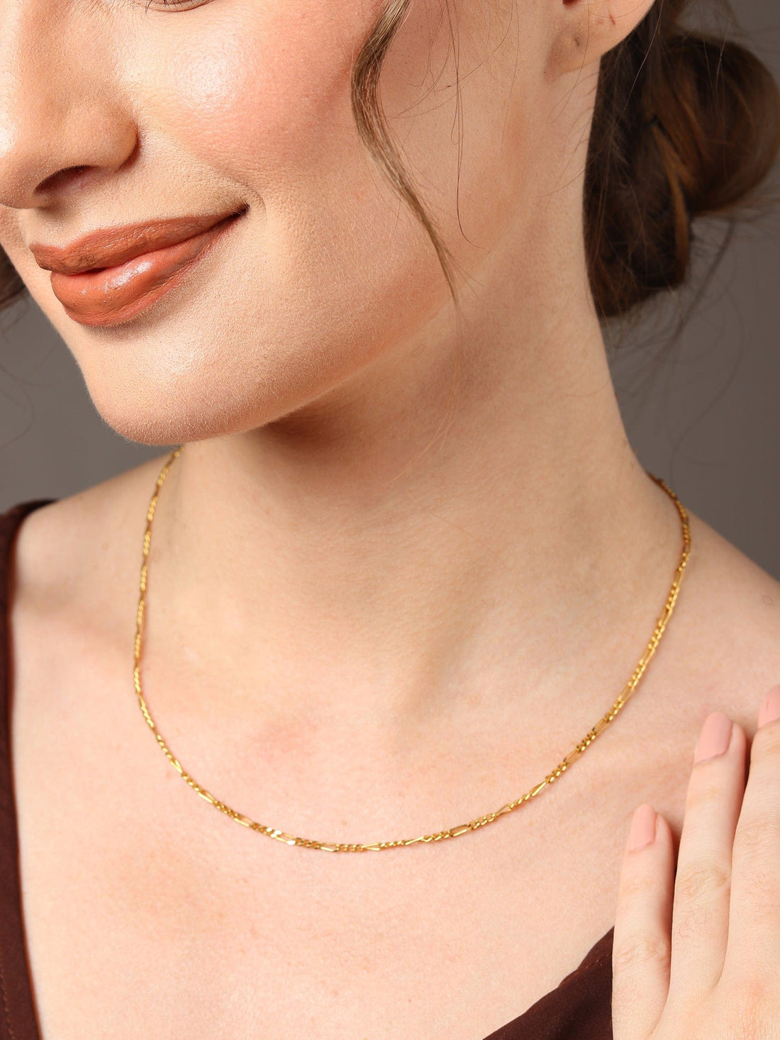 Figaro Chain for Women 18 Inches by Akshat Sapphire 22ct Gold Plated Silver 92.5 Purity PSF_Gold