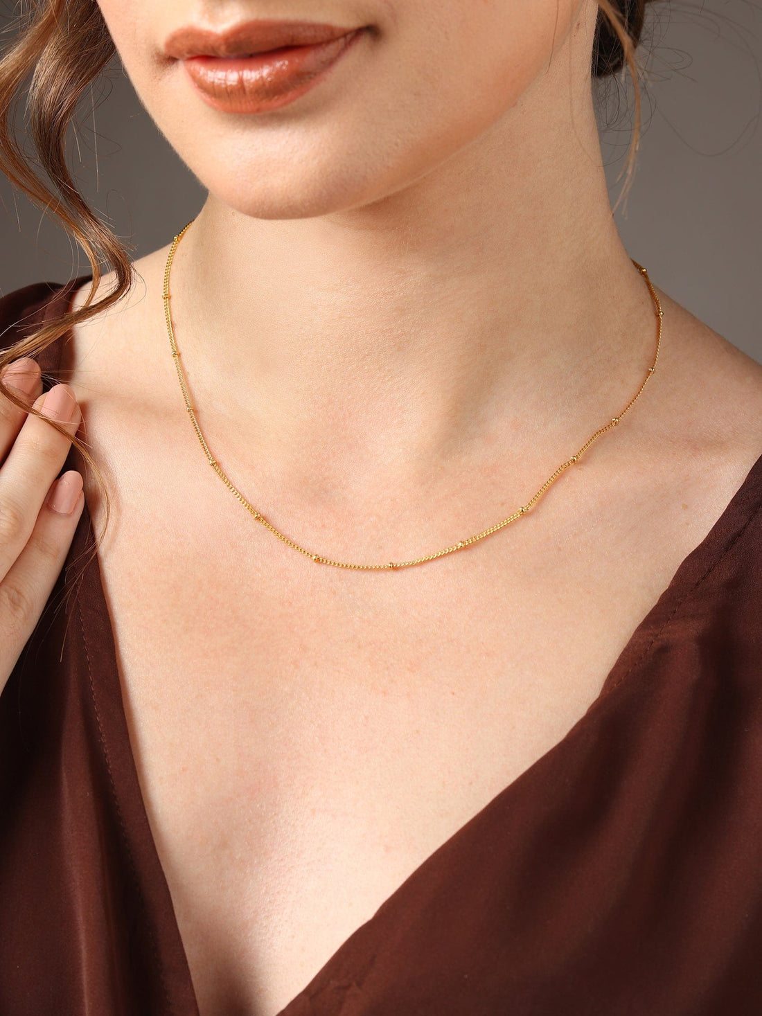 Ball Chain for Women 18 Inches by Akshat Sapphire 22ct Gold Plated Silver 92.5 Purity PSBl_Gold