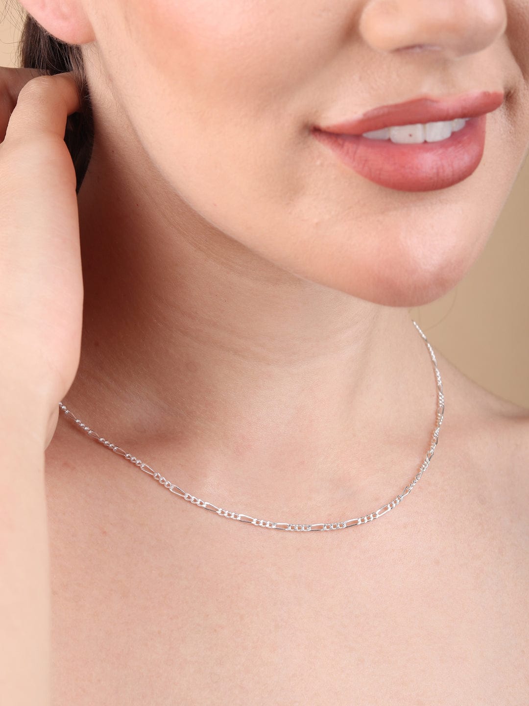 Figaro Chain for Women (18 Inches) by Akshat Sapphire 92.5 Silver PSF