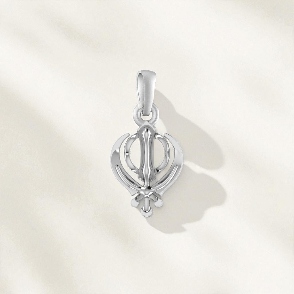 Akshat Sapphire 92.5% Pure Sterling Silver Sikh Khanda symbol Pendant for Kids and Woman