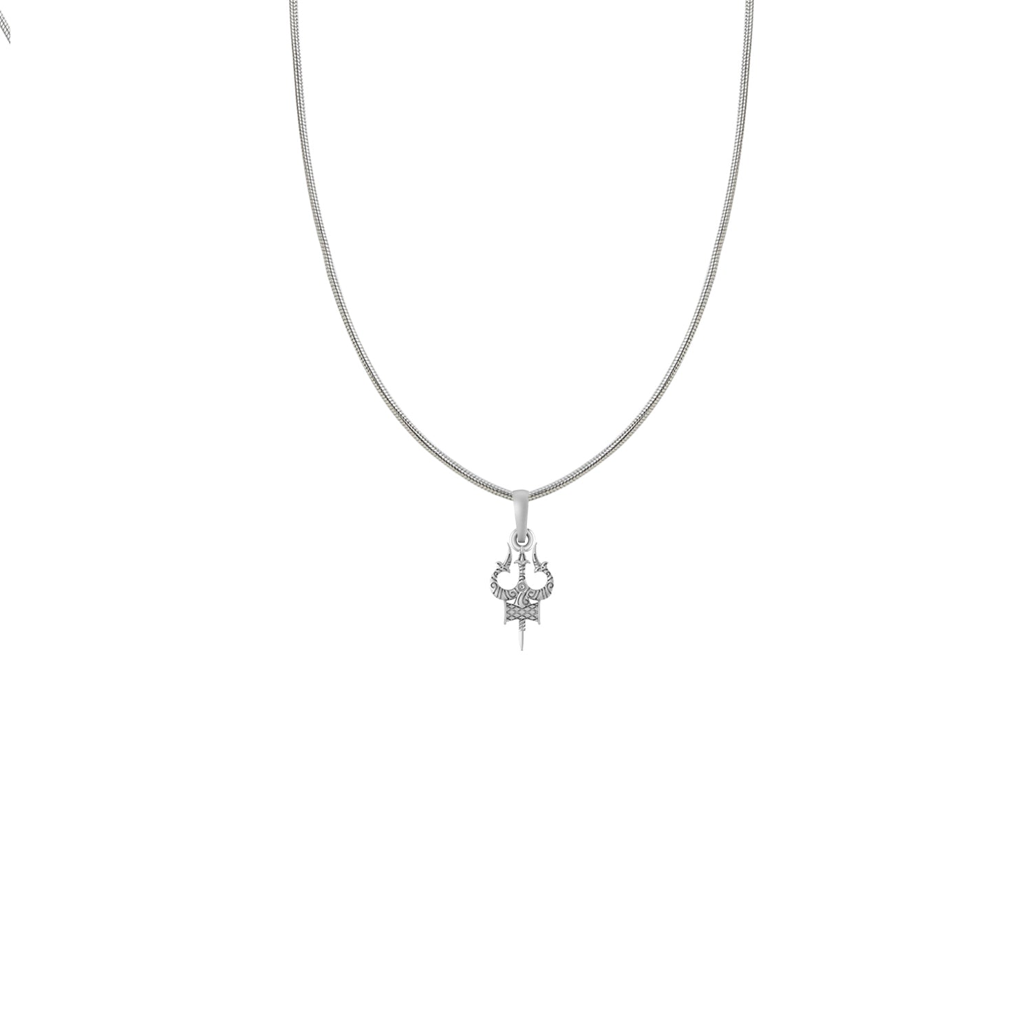 Silver Spiritual Shiva Trishul Chain Pendant (92.5% purity) by Akshat Sapphire Shiva Trishul Chain Pendant for Kids (Upto 4 years)(Snake Chain: 12 Inches)