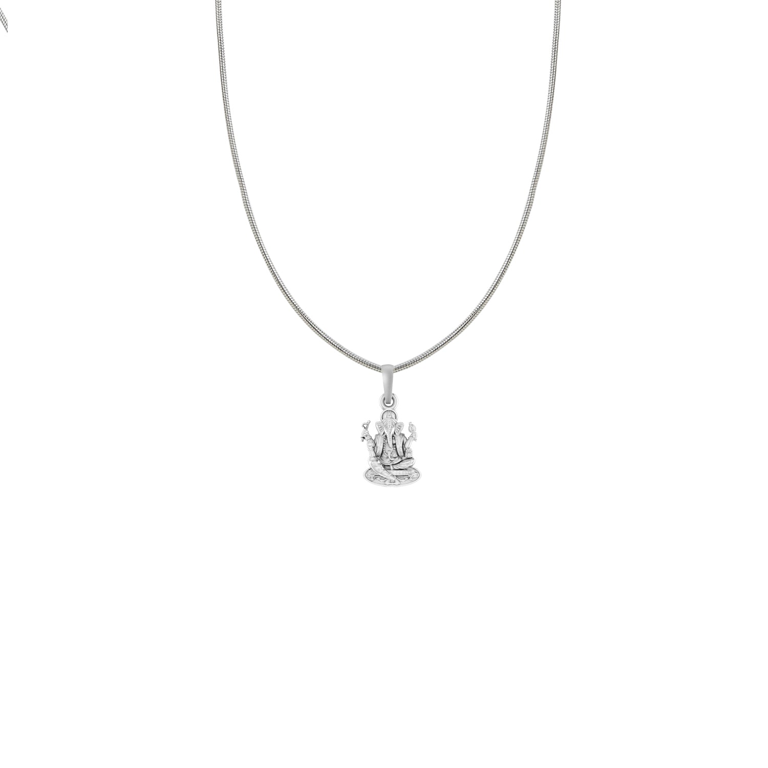 God Ganesh Silver Chain Pendant  (92.5% purity) by Akshat Sapphire Ganapathy Chain Pendant for Kids (Snake Chain: 15 Inches)