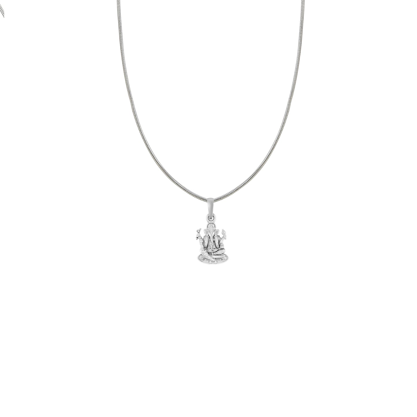 God Ganesh Silver Chain Pendant (92.5% purity) by Ganapathy Chain Pendant for Kids (Snake Chain: 15 Inches)