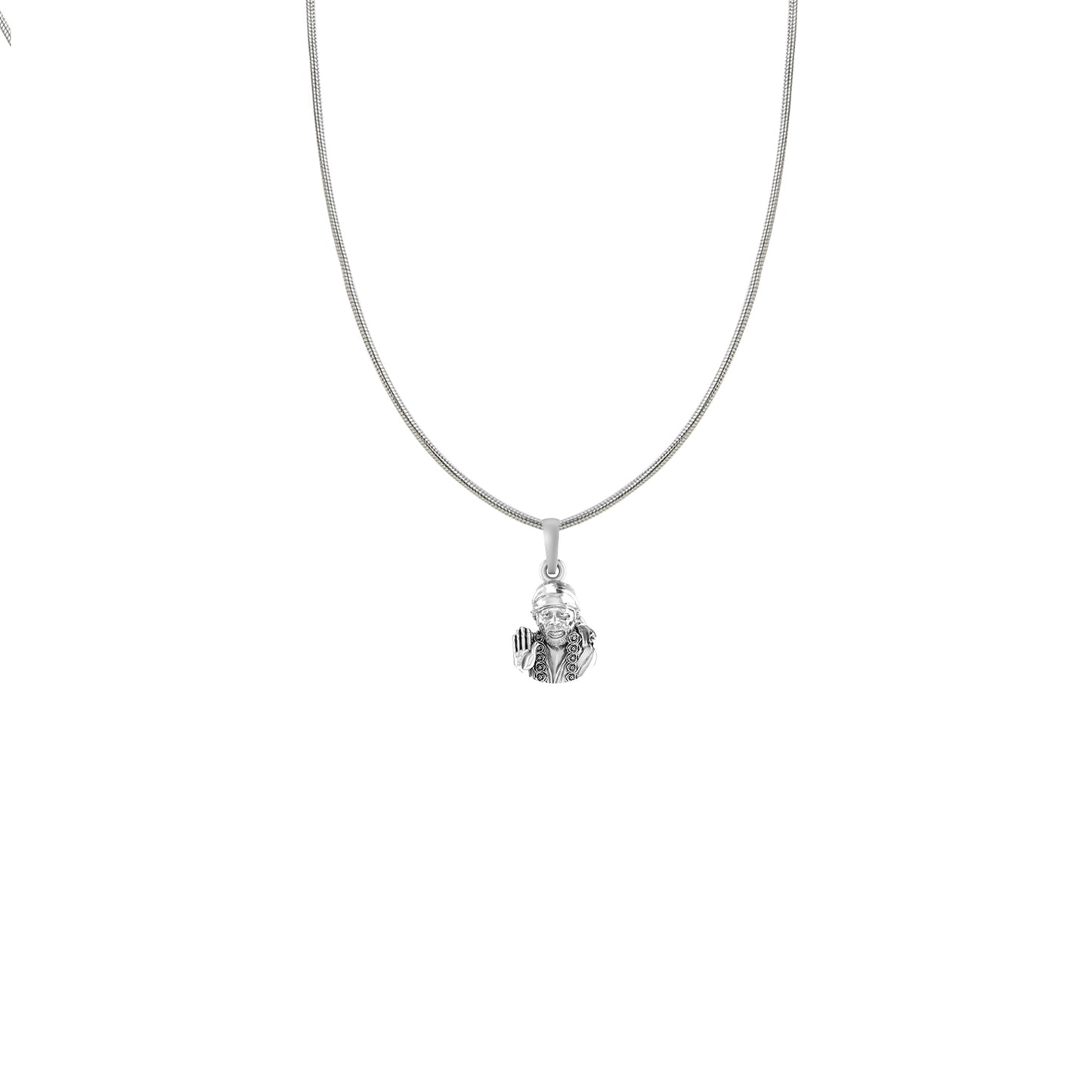 God Shirdi Sai Baba Silver Chain Pendant by Sai baba Chain Pendant for Kids (Upto 4 years) (Snake Chain: 12 Inches)