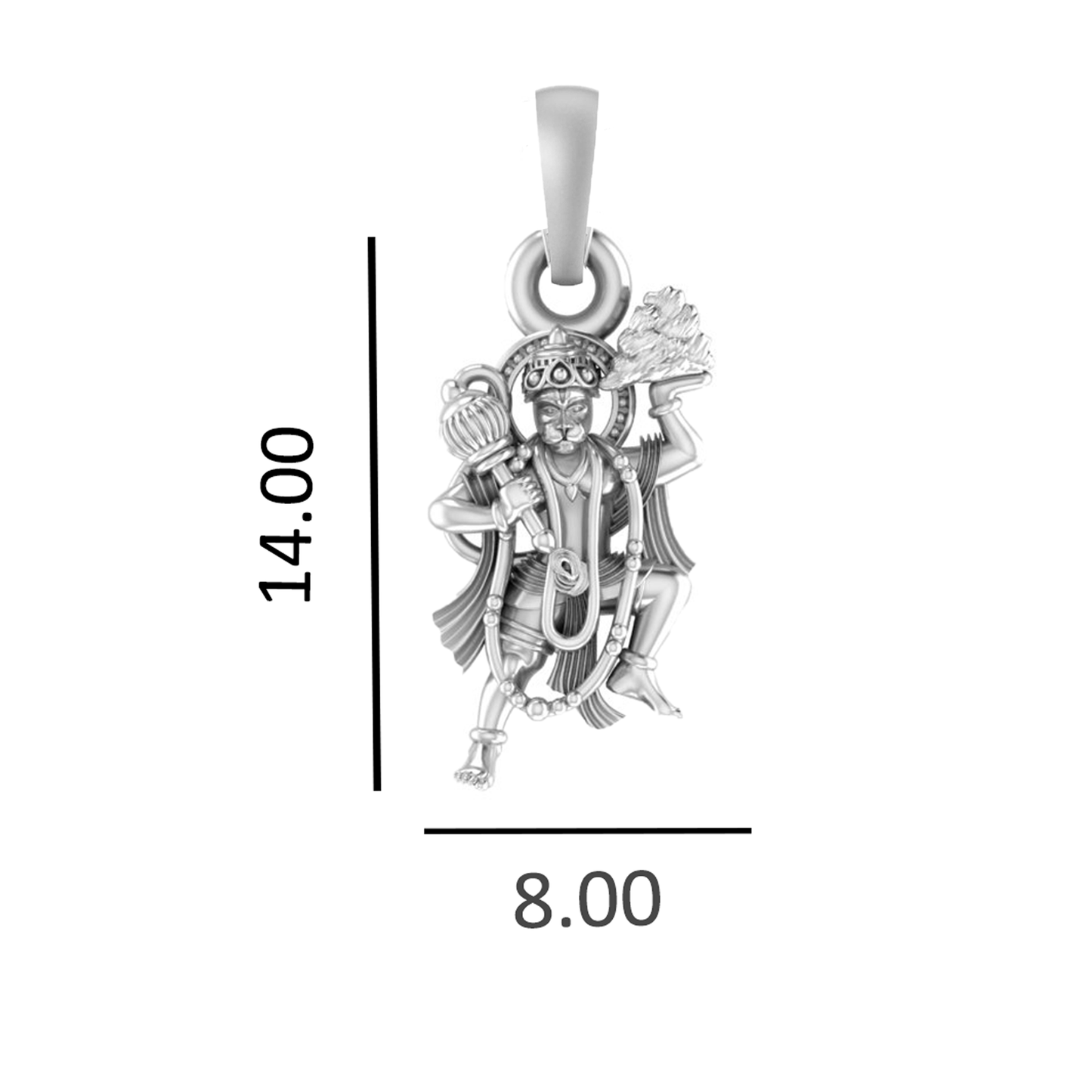 God Hanuman Silver Chain Pendant (92.5% purity) by Bajrangbali Chain Pendant for Kids (Upto 4 years) (Snake Chain: 12 Inches)