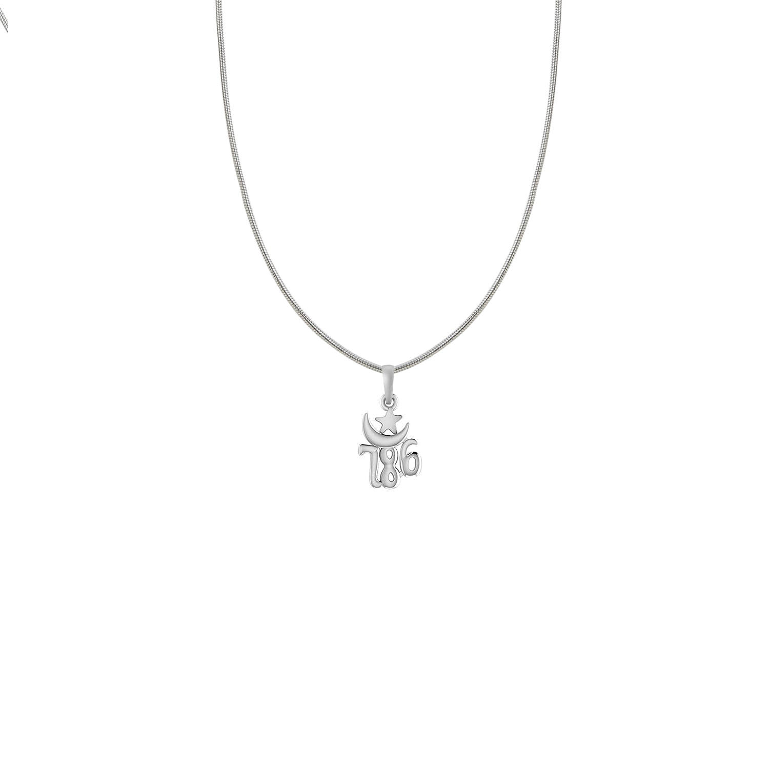 Silver religious and lucky 786 Chain Pendant (92.5% purity) by Akshat Sapphire lucky 786 Chain Pendant  for Kids (Upto 4 years) (Snake Chain: 12 Inches)