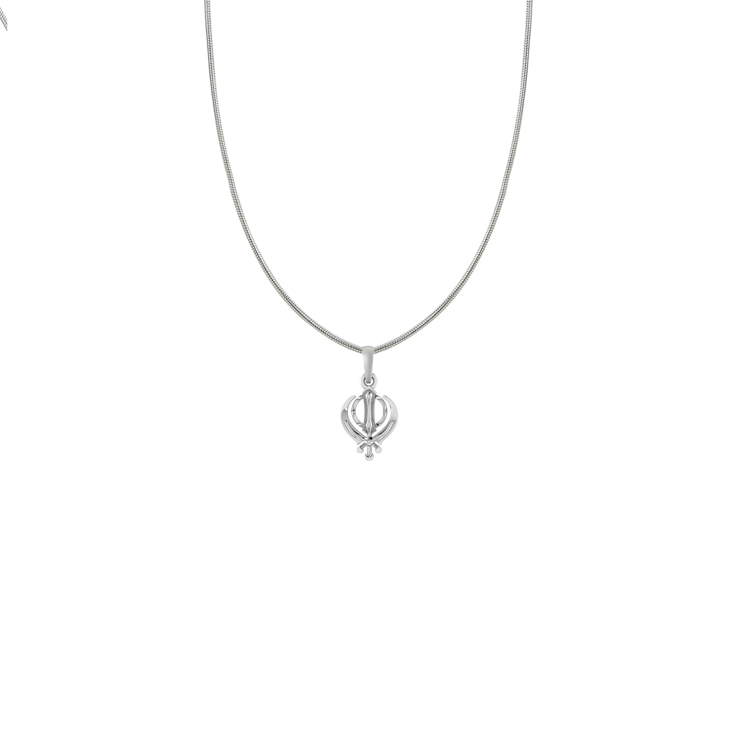 Silver Sikh Khanda symbol Chain Pendant (92.5% purity) by Akshat Sapphire Sikh Khanda symbol Chain Pendant for Kids (Upto 4 years) and Woman (Snake Chain: 12 Inches)
