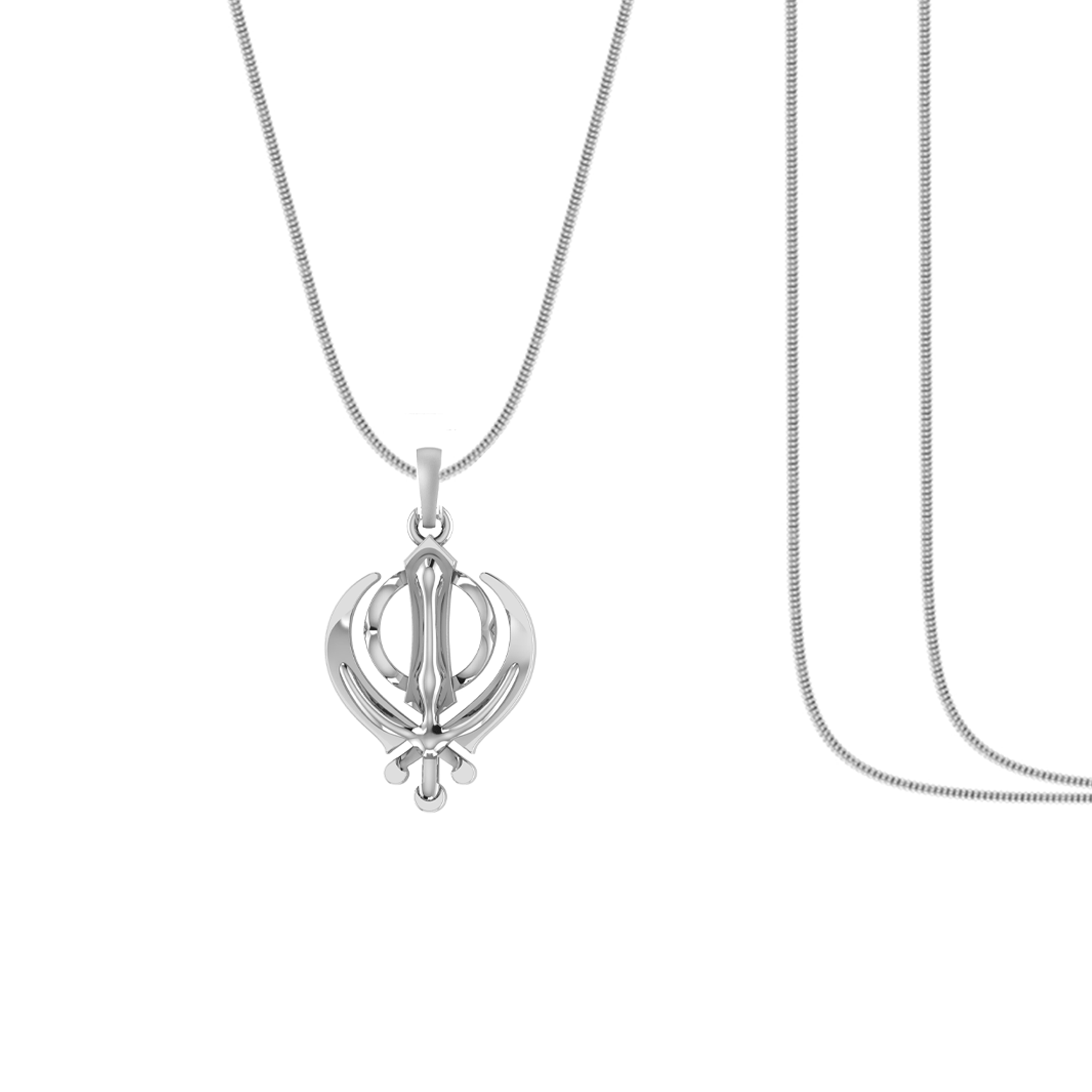 Silver Sikh Khanda symbol Chain Pendant (92.5% purity) by Akshat Sapphire Sikh Khanda symbol Chain Pendant for Kids (Upto 4 years) and Woman (Snake Chain: 12 Inches)
