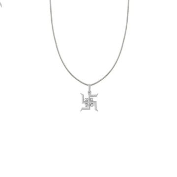 Silver Spiritual Swastik Symbol Chain Pendant (92.5% purity)by Akshat Sapphire Swastik Symbol Chain Pendant for Kids (Upto 4 years)(Snake Chain: 12 Inches)