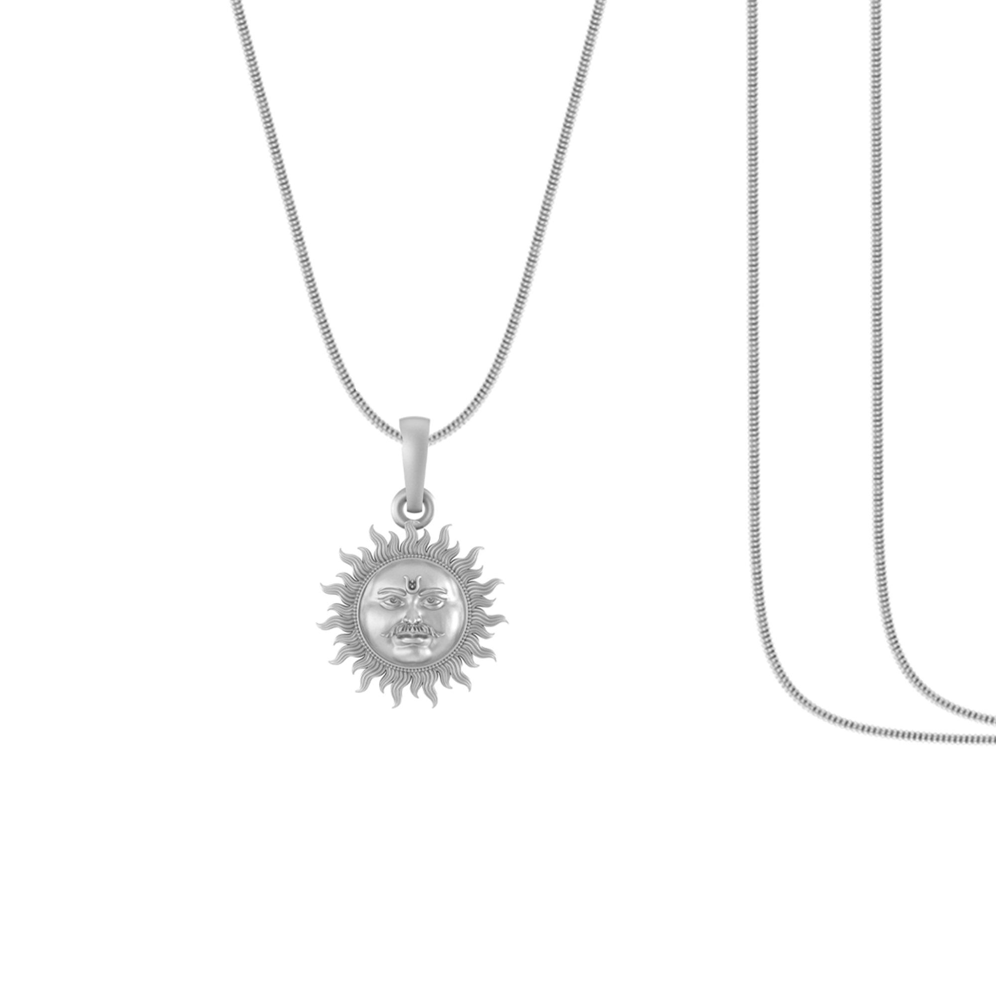 Silver Divine God Sun Chain Pendant(92.5% purity) by Akshat Sapphire Lord Surya Chain Pendant for Kids (Upto 4 years) (Snake Chain: 12 Inches)