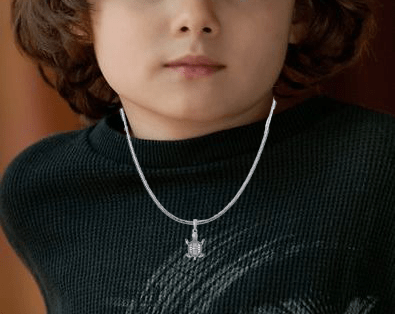 Silver Prosperity Symbolic Tortoise Chain Pendant (92.5% purity) by Akshat Sapphire Tortoise Chain Pendant for Kids (Upto 4 years) (Snake Chain: 12 Inches)