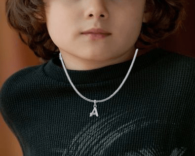 Sterling silver A alphabet chain pendant for kids snake chain 12 inches by Akshat Sapphire 92.5 Silver KDPSS12-A-8023