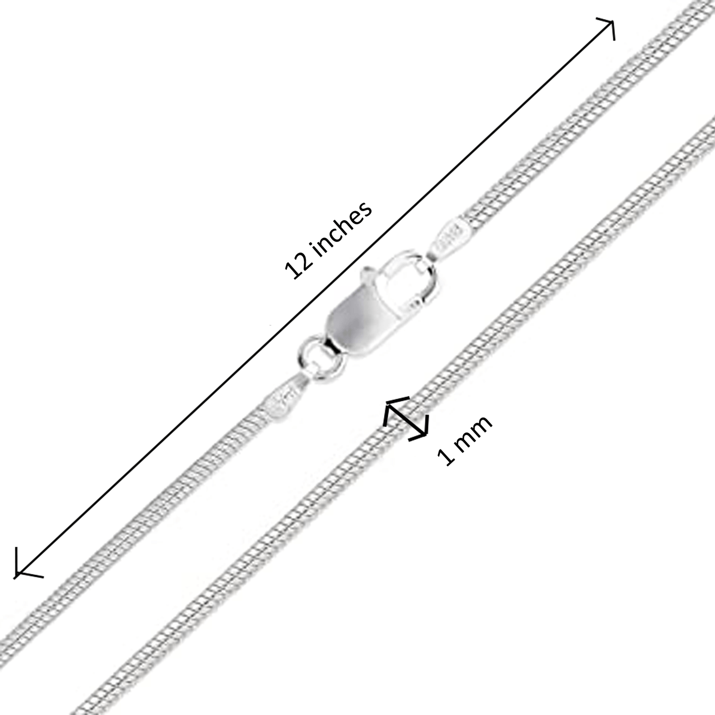 Sterling silver B alphabet chain pendant for kids snake chain 12 inches by Akshat Sapphire 92.5 Silver KDPSS12-B-8024