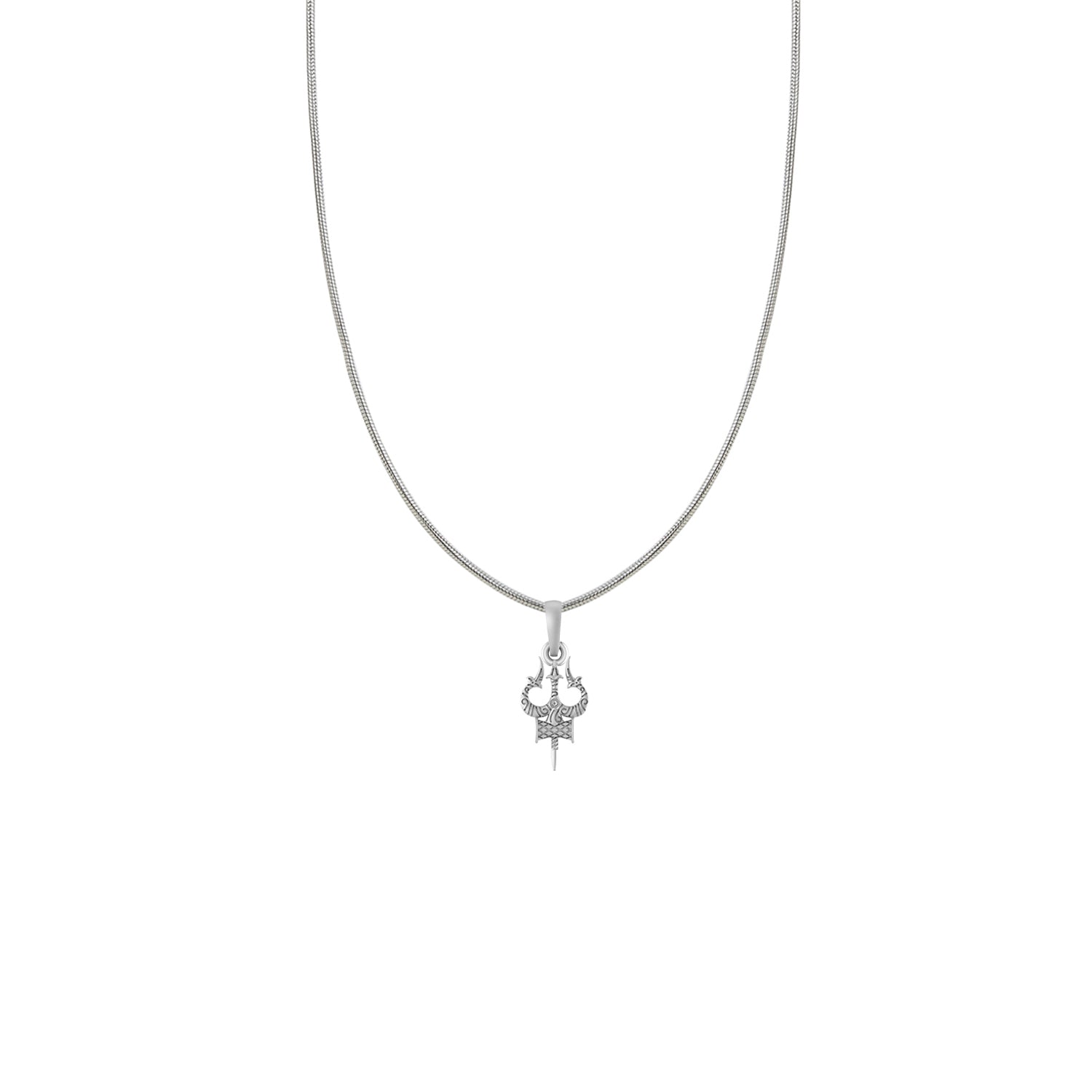 Silver Spiritual Shiva Trishul Chain Pendant (92.5% purity) by Akshat Sapphire Shiva Trishul Chain Pendant for Kids(Snake Chain: 15 Inches)