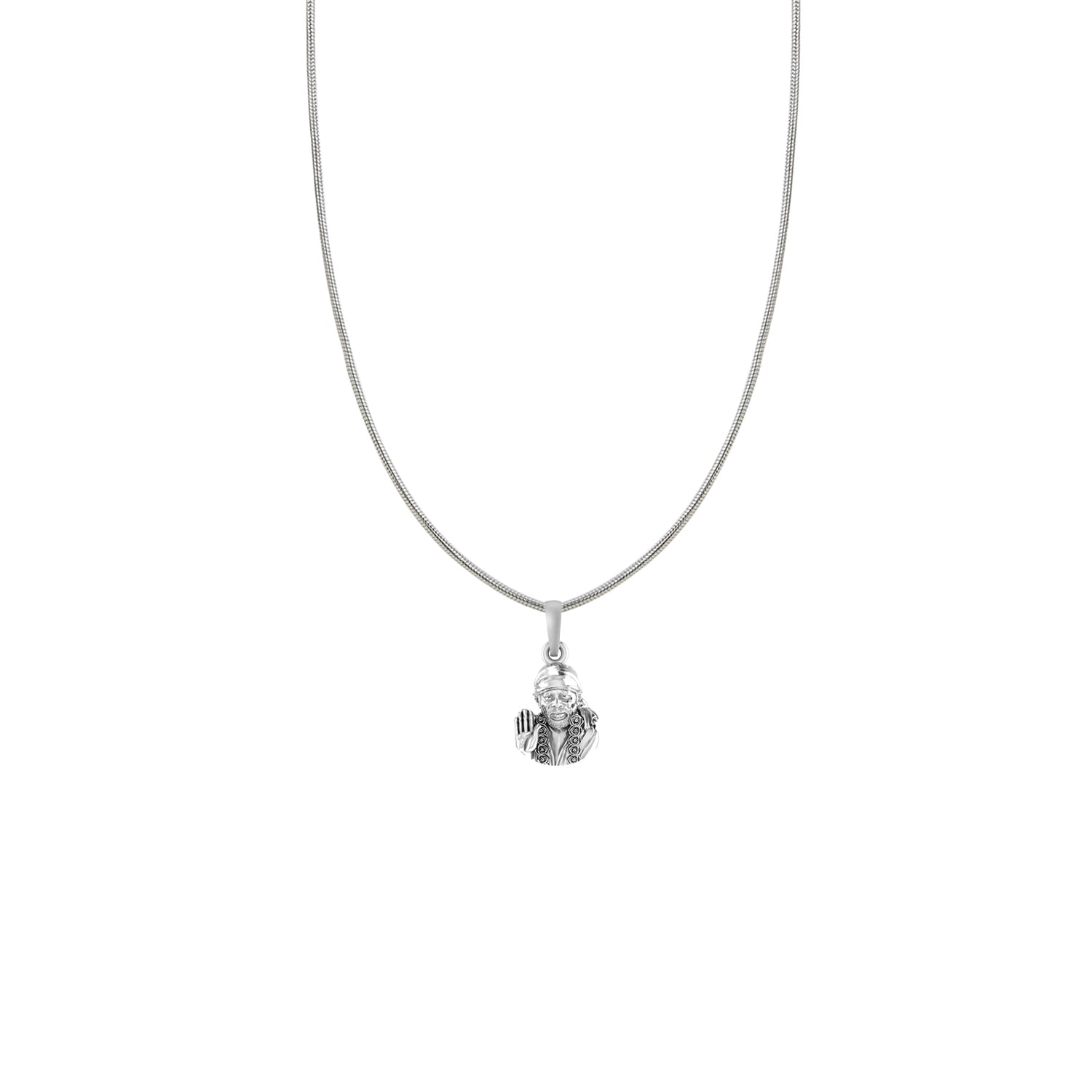 God Shirdi Sai Baba Silver Chain Pendant by Akshat Sapphire Sai baba Chain Pendant for Kids  (Snake Chain: 15 Inches)