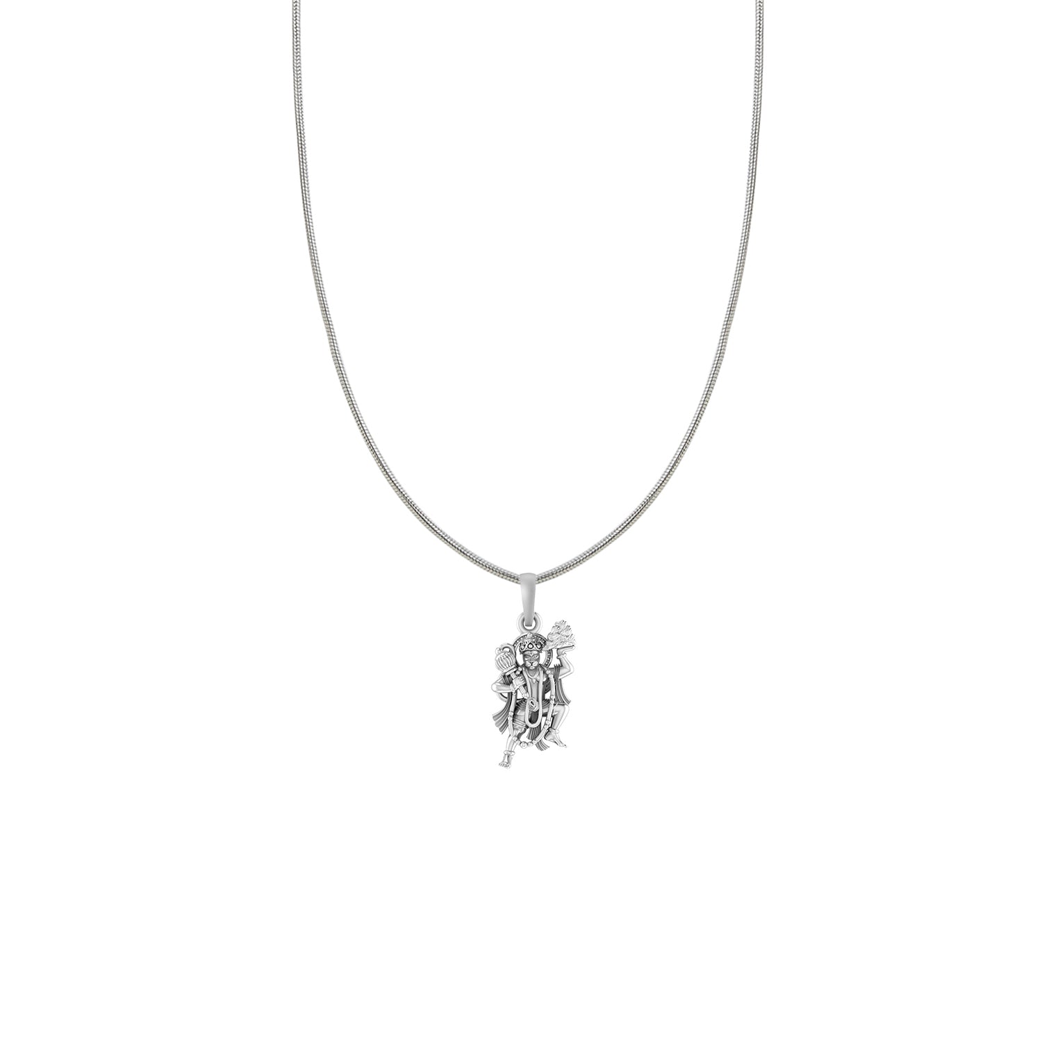 God Hanuman Silver Chain Pendant  (92.5% purity) by Akshat Sapphire Bajrangbali Chain Pendant for kids (Snake Chain: 15 Inches)