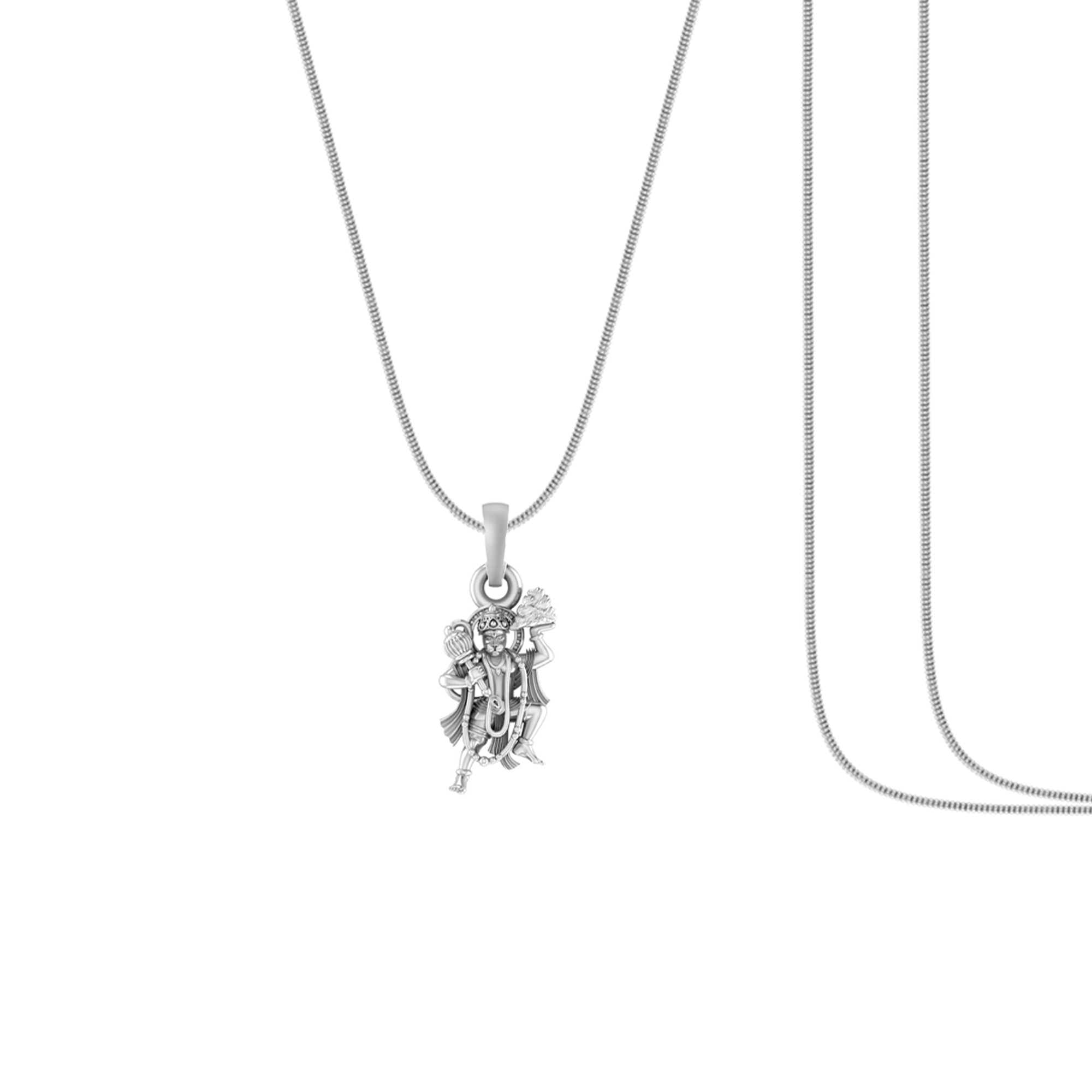 God Hanuman Silver Chain Pendant  (92.5% purity) by Akshat Sapphire Bajrangbali Chain Pendant for kids (Snake Chain: 15 Inches)