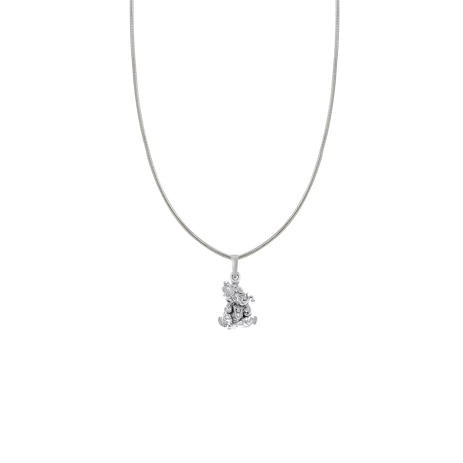 God Ganesh Silver Chain Pendant  (92.5% purity) by Akshat Sapphire Ganapathy Chain Pendant for Kids (Snake Chain: 15 Inches)