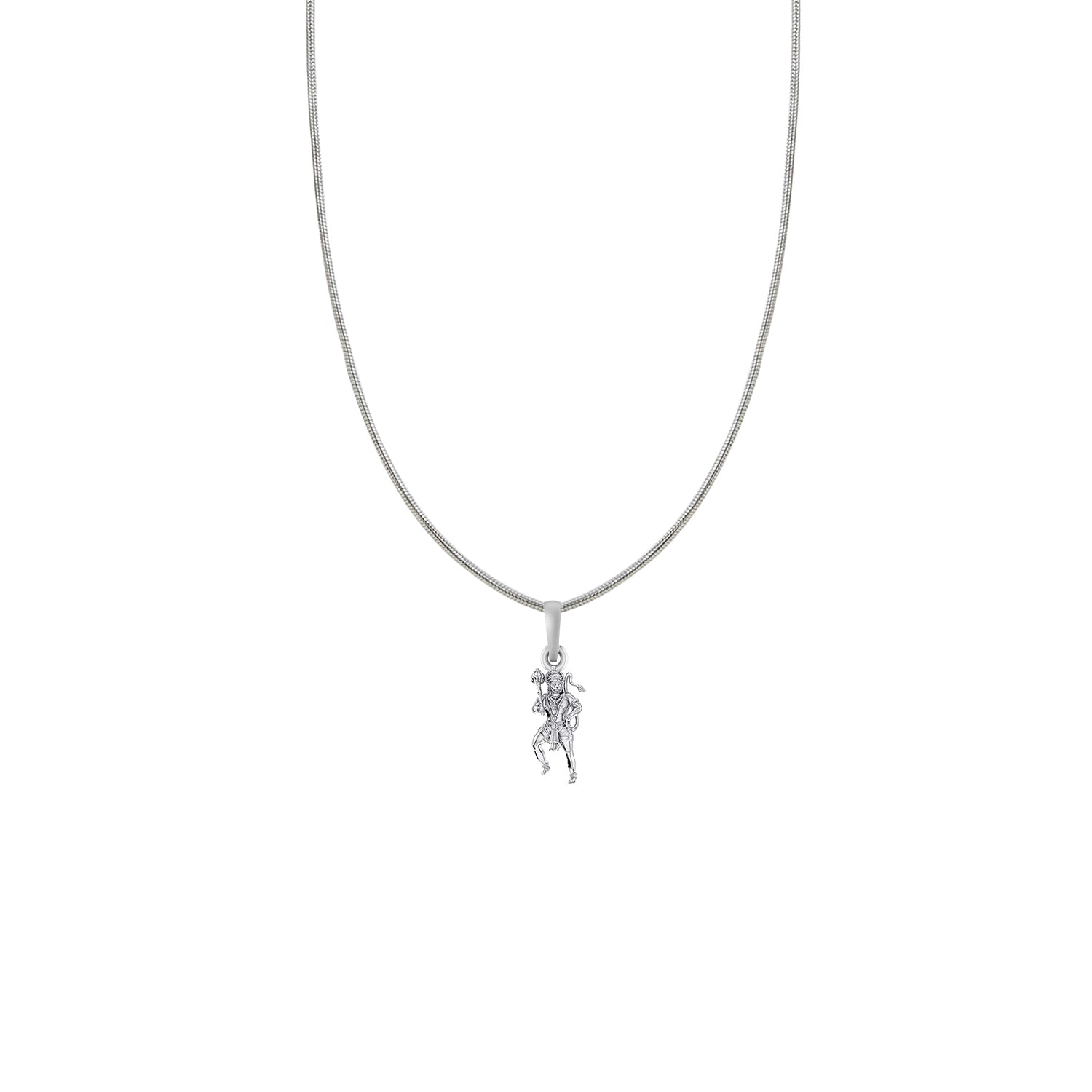 God Hanuman Silver Chain Pendant  (92.5% purity) by Akshat Sapphire Bajrangbali Chain Pendant for kids (Snake Chain: 15 Inches)