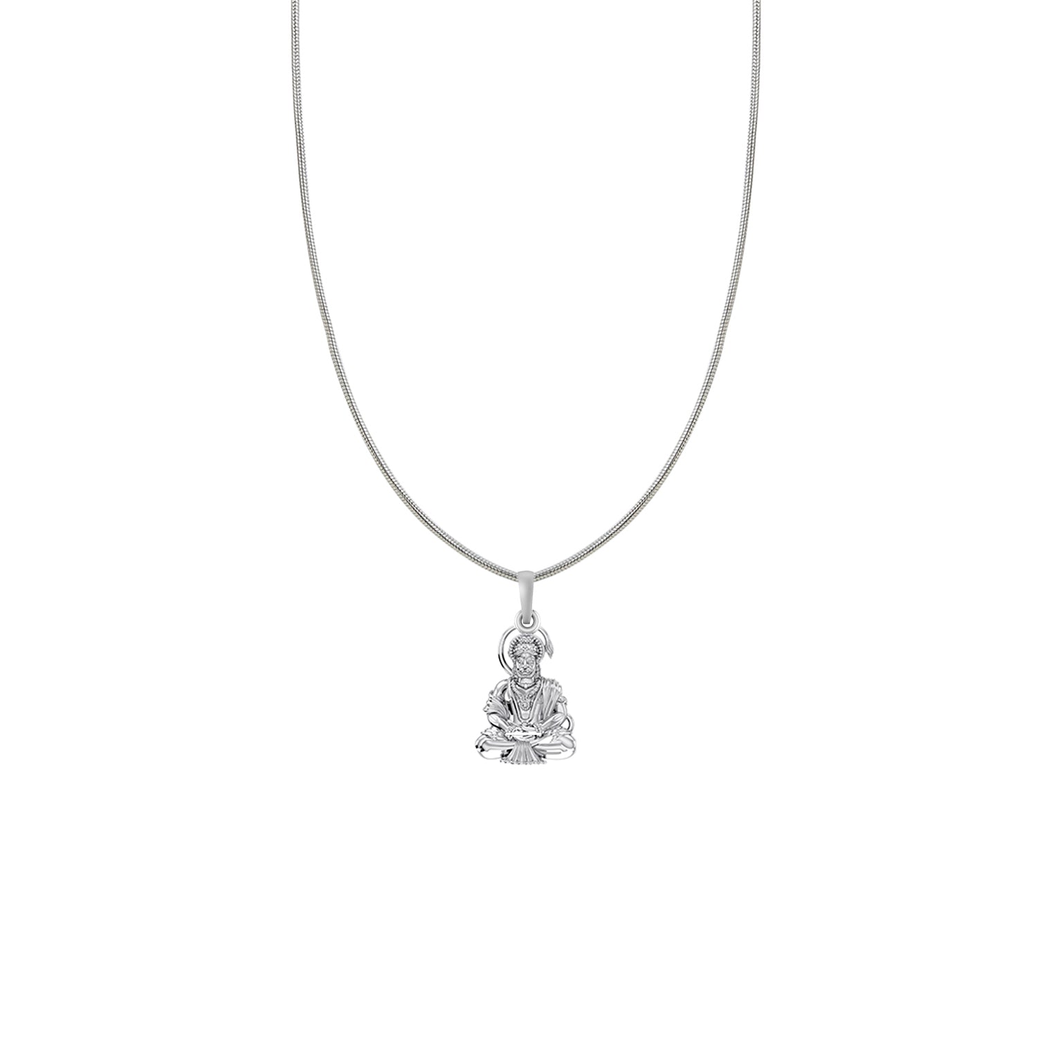 God Hanuman Bajrang Bali Silver Chain Pendant  (92.5% purity) by Akshat Sapphire Bajrangbali Chain Pendant for kids (Snake Chain: 15 Inches)